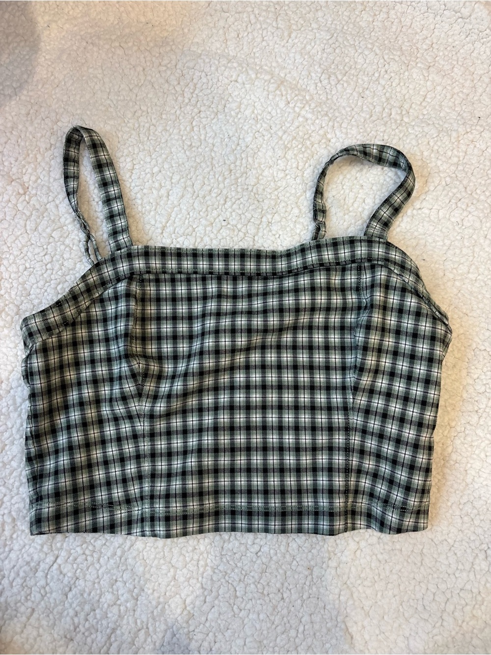 Hollister Plaid Square-Neck Crop Tank Top - Green Medium